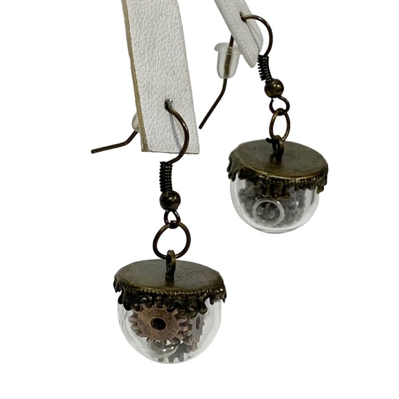 Steam punk dangle earrings gears in glass dome - Picture 11 of 11